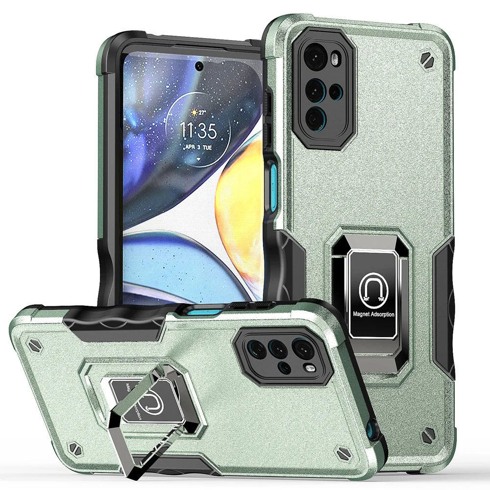 KEYSION Stoßfeste Rüstungshülle für Motorola Moto G22 Silikon + PC-Ringständer Telefonrückseite für Motorola MOTO G22_voghion.com