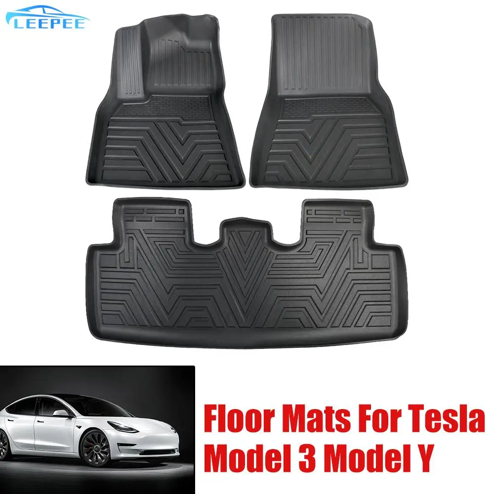 

LEEPEE Anti-slip Protective Pads For Tesla Model 3 Y Floor Mats TPE Auto Accessories Full Cover Waterproof Car Foot Pad 3Pcs/set