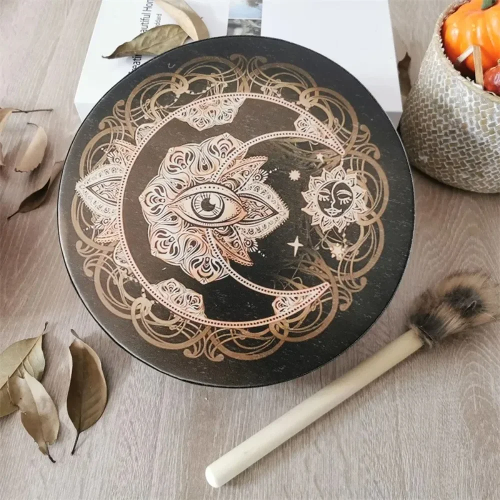 25cm Sound Healing Tool Faux Sheepskin Drumhead Percussion Musical Instrument Lunar Eclipse Shaman Drum Alchemical Moon Style