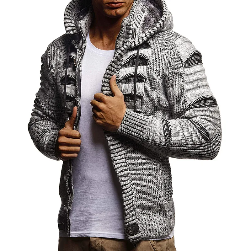 Korean Version of The Trend of Men's Knitted Cardigan Slim-fit Sweater with Hood 2021 Sweater Jacket for Men Winter Sweater Men