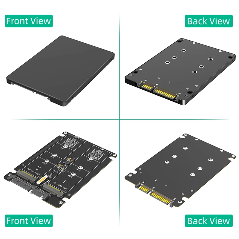 듀얼 포트 M.2 SATA 프로토콜 SSD - SATA 시리얼 포트 어댑터 보드 2x M.2 B 키 - SATA3.0 2.5인치 확장 카드 라이저 (케이스 포함)