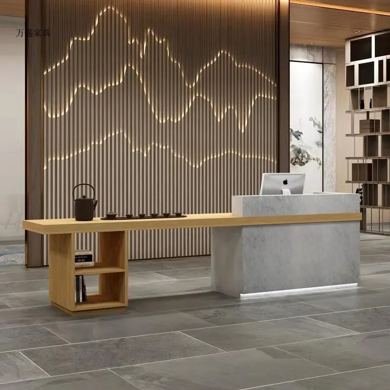 Wood Modern Reception Desk Cashier Restaurants Hotel Massage Shop Front Desk Beauty Salon Office For Sale