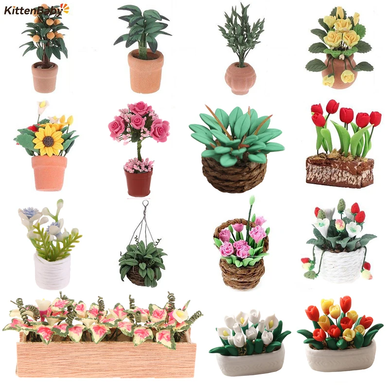 

1Pcs 1:12 Dollhouse Miniature Potted Plant Pot Green Leafed Plant Garden Balcony Decoration Dollhouse Collection Kids' Toys