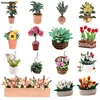1Pcs 1:12 Dollhouse Miniature Potted Plant Pot Green Leafed Plant Garden Balcony Decoration Dollhouse Collection Kids' Toys 1