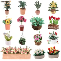 1Pcs 1:12 Dollhouse Miniature Potted Plant Pot Green Leafed Plant Garden Balcony Decoration Dollhouse Collection Kids' Toys 1