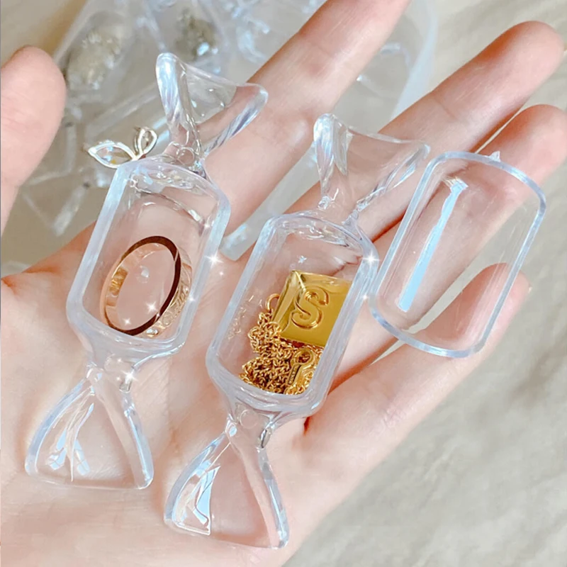 10Pcs Creative Transparent Candy Shape Mini Plastic Box Rings Earrings Jewelry Box Jewellery Storage Boxes Organizer Box Gift