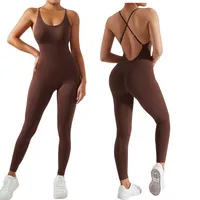 Women Strappy Backless One Piece Jumpsuits Tummy Control Shapewear Square Neck Padded Tracksuits Workout Rompers Jumpsuits - Image 6