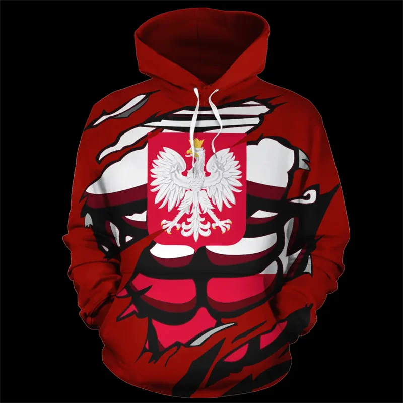 thumbnail image 1 of Sudadera con capucha con estampado 3D de la bandera polaca para hombre, sudadera con estampado de emblema nacional, sudadera informal de calle, sudaderas holgadas, camisetas de manga larga, 1 of 5