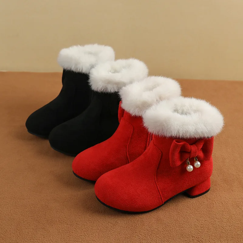 Girls Winter Snow Boots Furry Ankle Boots with Heels