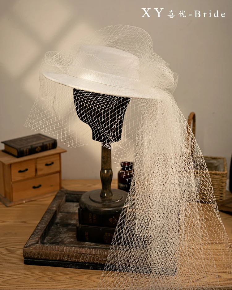 

Шляпа женская свадебная с длинной сетчатой вуалью, дизайнерский головной убор в церковном стиле, большой размер, белая, для невесты, официальная, 2023