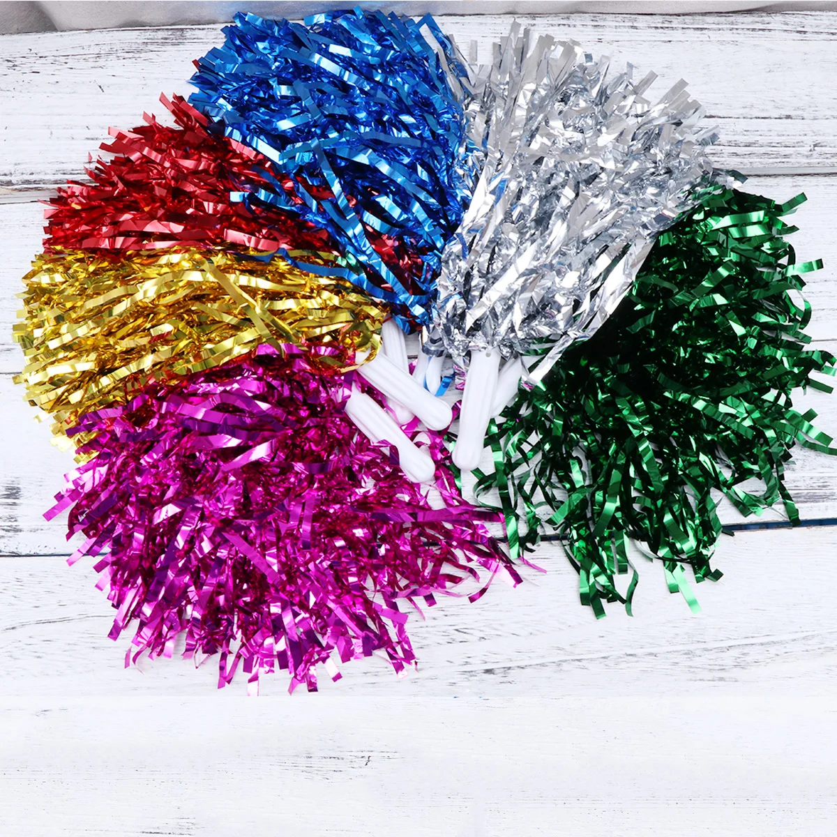 12 Pcs Cheerleader Pompom Dance Cheer Pom White Pom Poms DIY Cheer Poms Red Pompoms Metal Foil Rainbow Cheerleading
