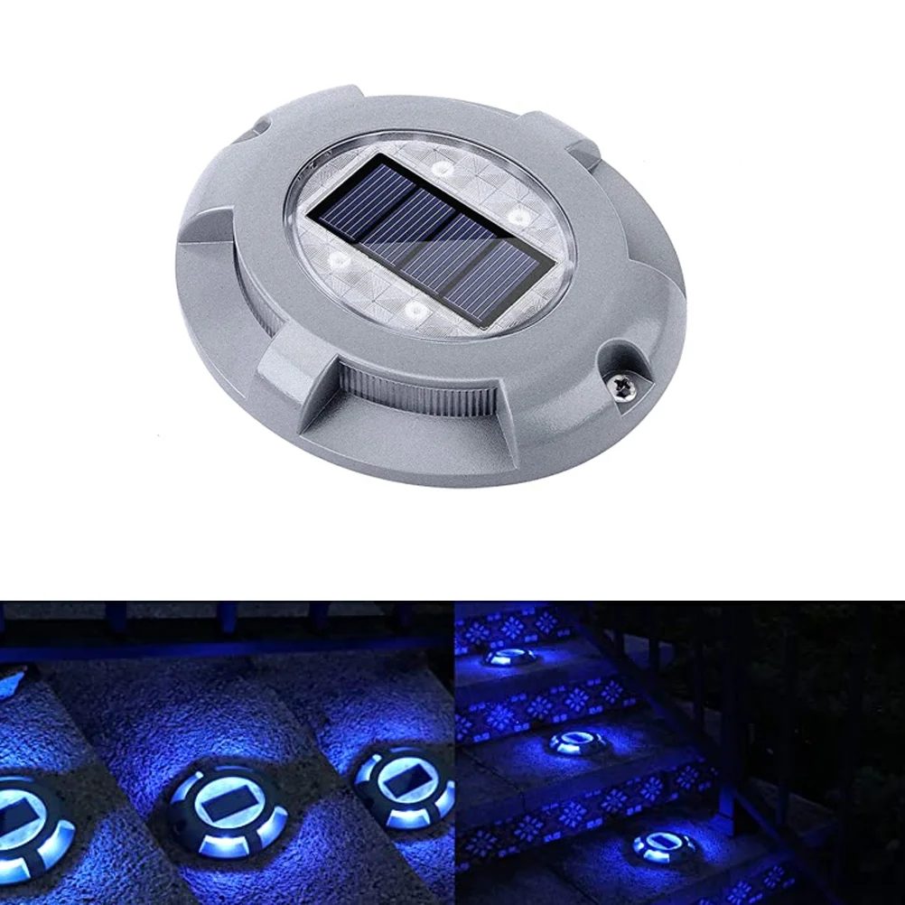 

4 LED Lights Aluminium Alloy Ground Lamp Practical Deck Light Crush Resistance Underground Lamp Silver (Blue Light)