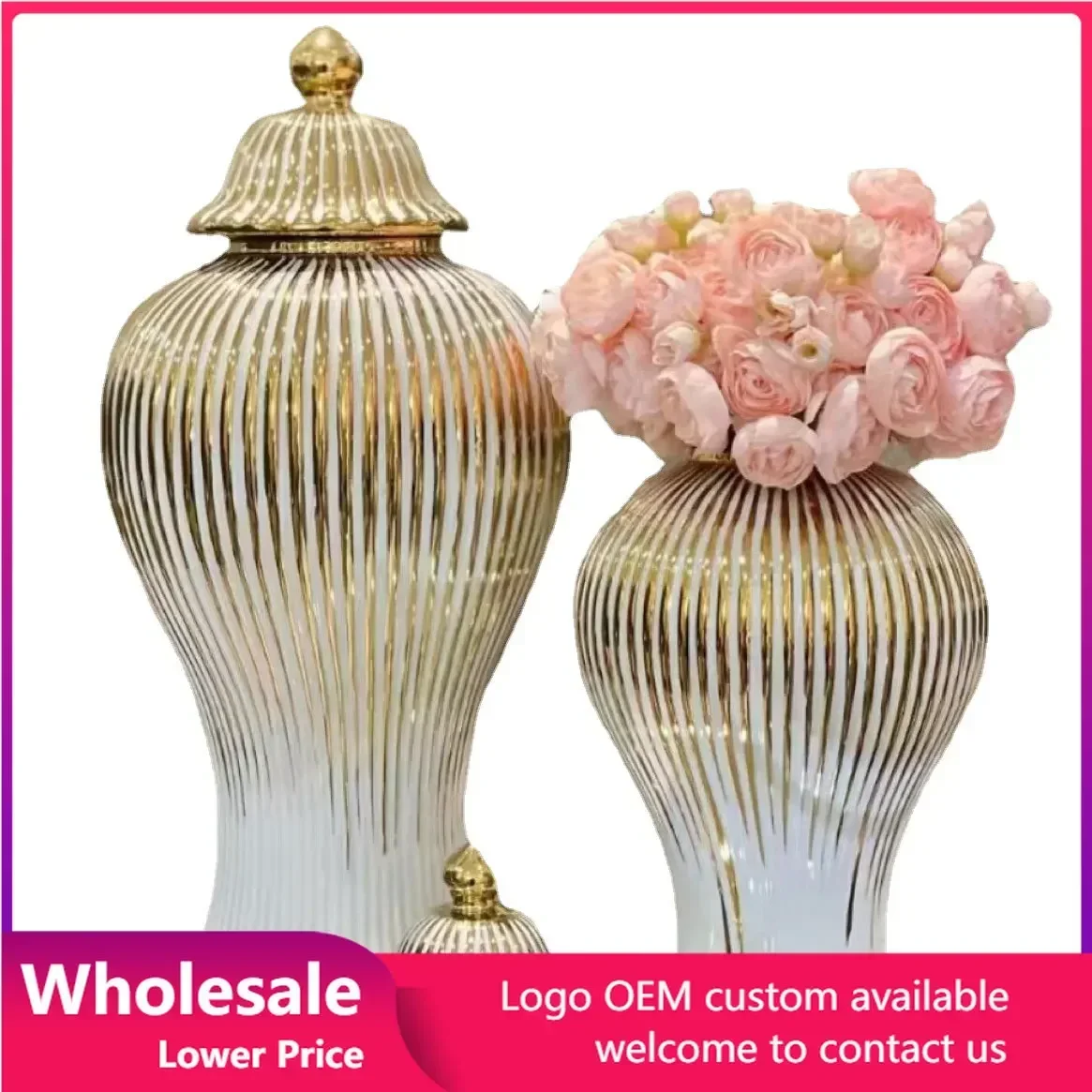 

Ceramic Vase Golden Stripes Decorative Ginger Jar Storage Bottle Containers Desktop Porcelain Ornaments Home Decoration Vases