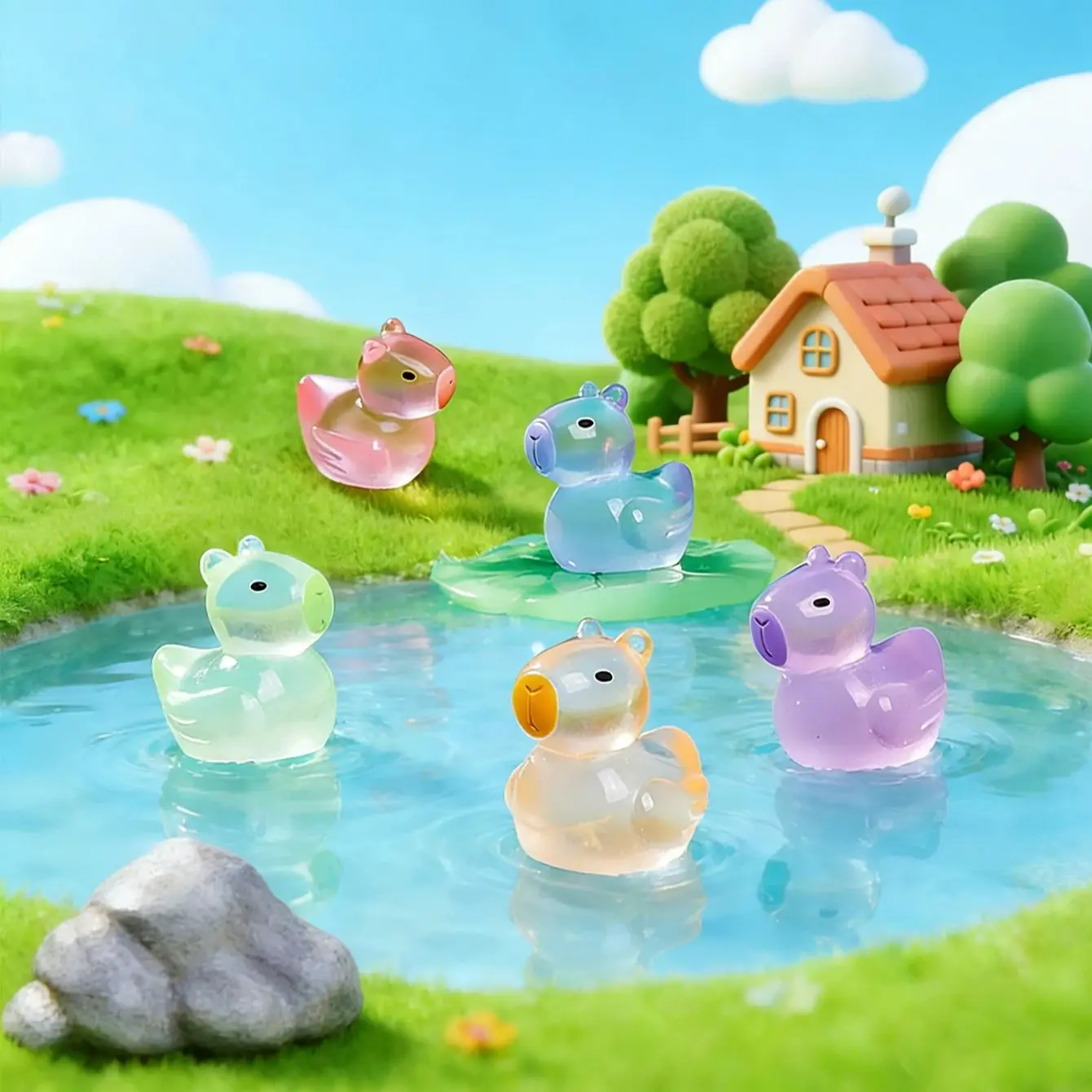 10/20pcs Creative Capyduck Figurines Cartoon Capybara Duck Resin Decor For DIY Home Office Desk Ornaments