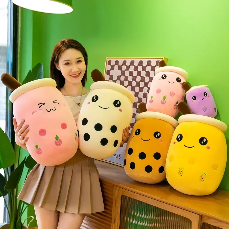 

24cm Simulated Plush Boba Tea Cup Toy Pillow Cushion Fruit Drink Plush Stuffed Soft Milk Teas doll Birthday Gift for Girl Friend