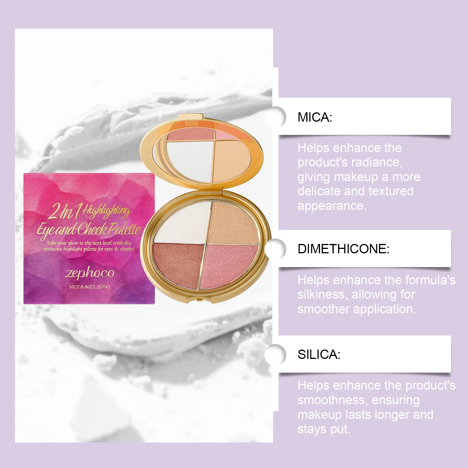 Zephoco 2-in-1 Highlighting Eye & Cheek Palette -Soft Shimmery Tones,Blendable Formula,All-in-One for Glowing Eye & Cheek Makeup