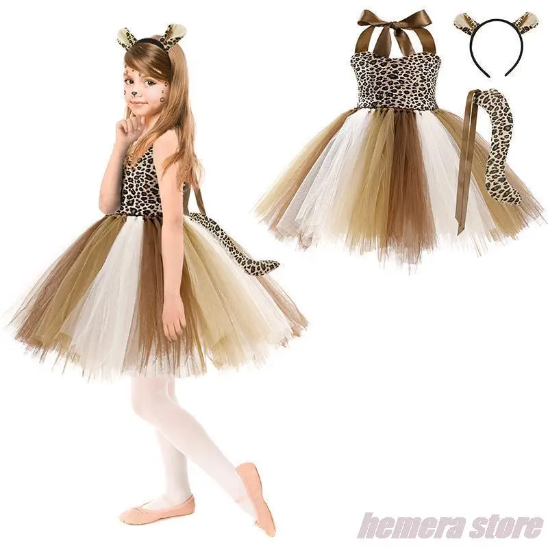 

Baby Girls Halloween Animal Cosplay Costume Kids Forest Theme Giraffe Cows Tiger Leopard Zebra Print Tutu Dress Birthday Party