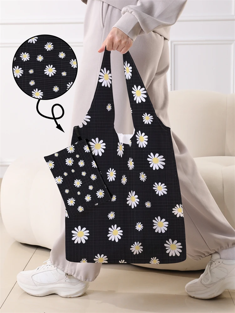 Ladies' Foldable Cartoon Daisy Shopping Bag Foldable Storage Reusable Easy to Carry Capacity Handbag