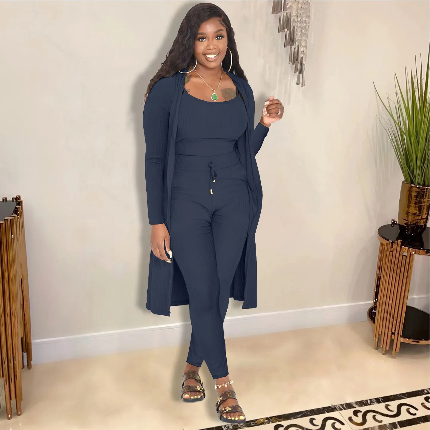 Fashion Women Stretchy Lounge Wear Solid Color Autumn And Winter Three-Piece Set Comfortable Casual Clothing Trousers Suits maternity bodysuit stretchy close fitting ruffles pregnancy jumpsuits photography studio clothing maternity photography props