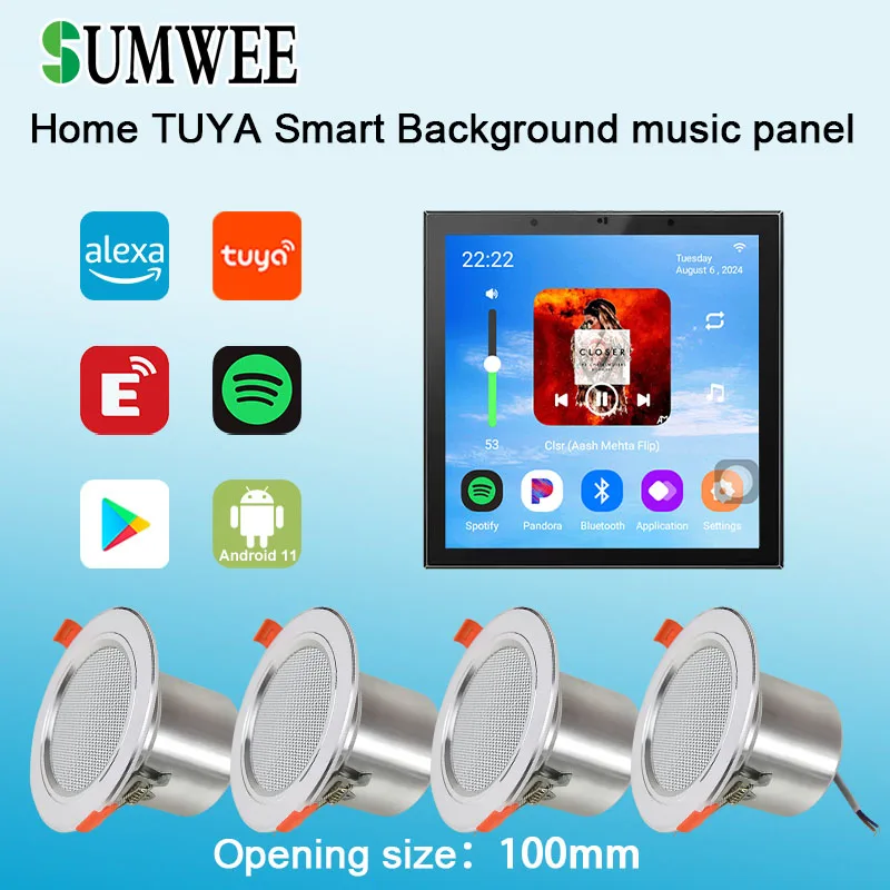 4-Zoll-Android 11 Tuya Smart Home Bluetooth-Audio Alexa Sprachsteuerung Hintergrundmusik in Wandverstärker mit Deckenlautsprechern