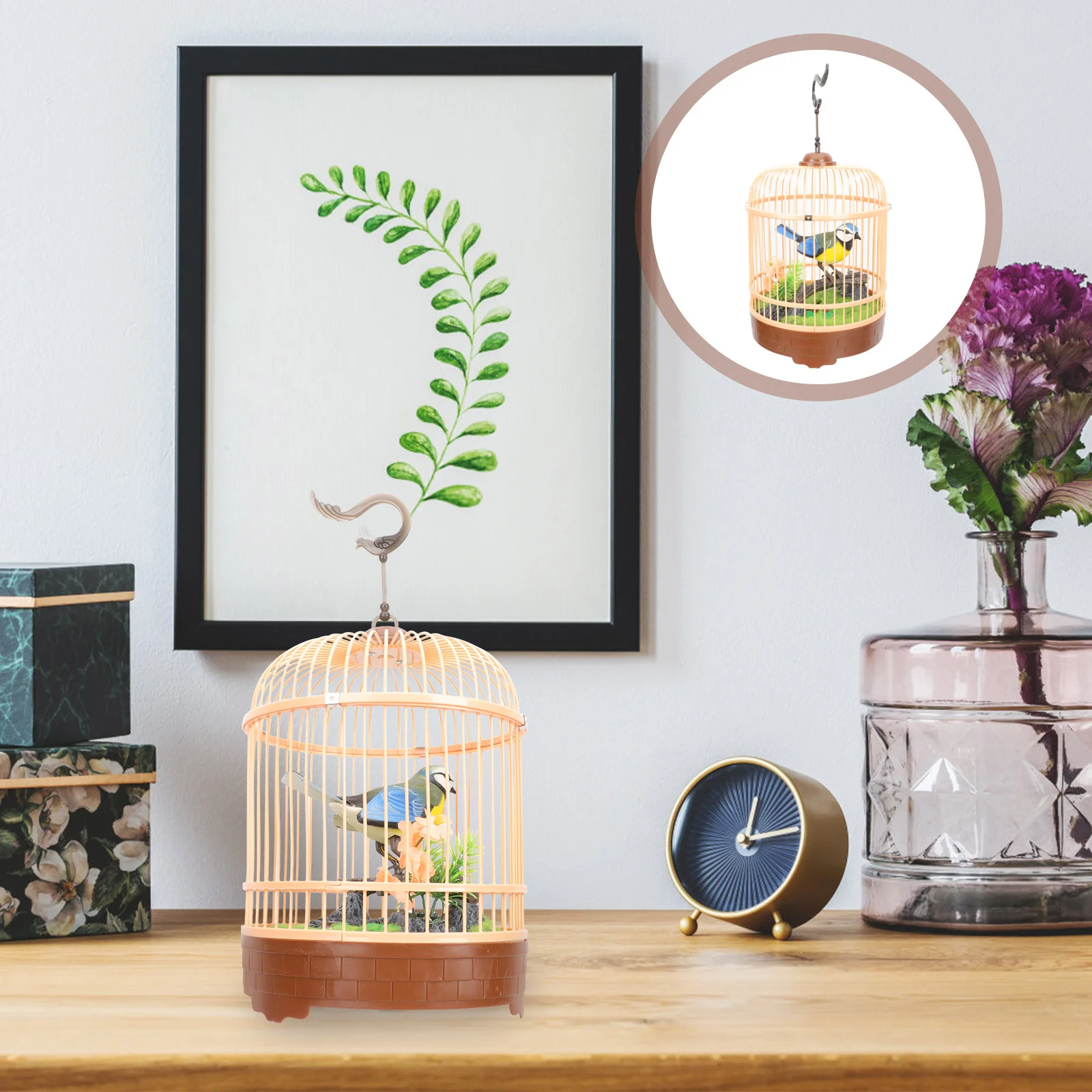Singing Bird Cage Toy Decor Simulation Plastic Small Toys Hanging For Kids Voice-activated Funny 6
