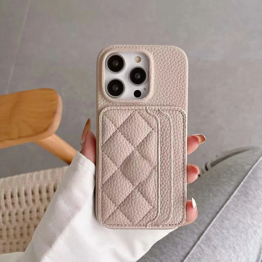 Luxury Elegant 3D Diamond Grid Leather Dual Card Slot Wallet Case & Phone Cover