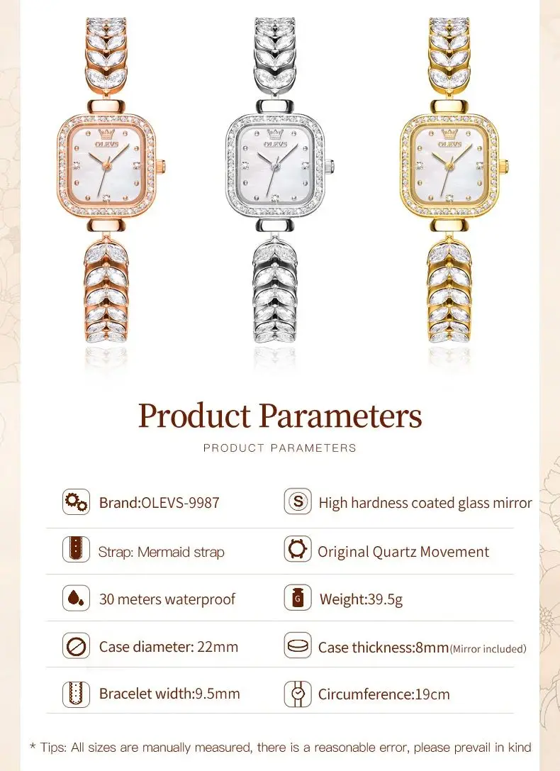 OLEVS 9987 Women's Watch Square Dial Waterproof Quartz Watch For Women Luxury Original Elegant Ladies Wristwatch Steel Strap