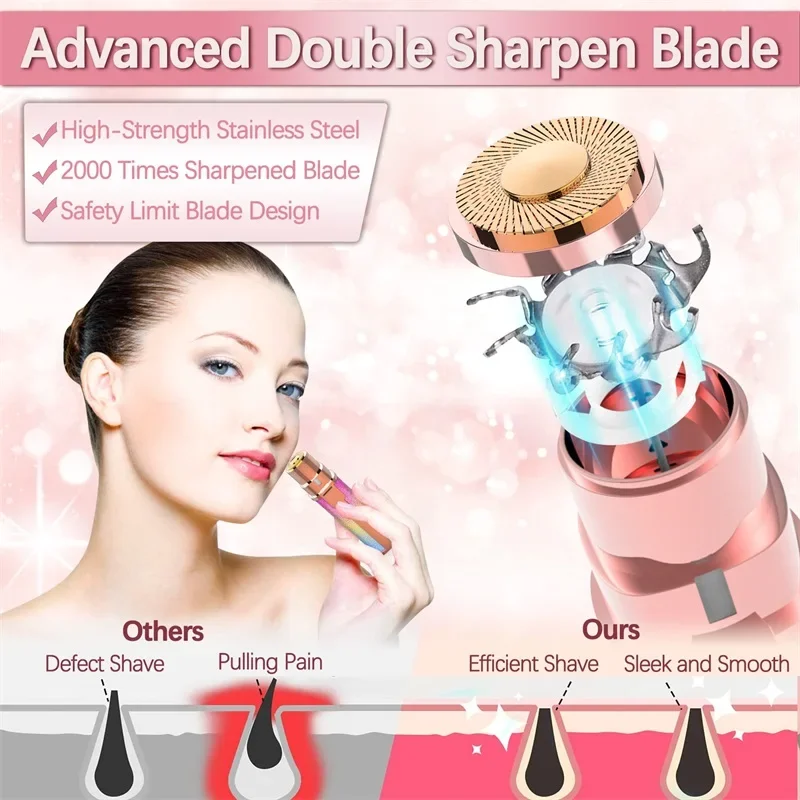 Electric Eyebrow Trimmer 2 In1 Mini Shaver Razors Portable Facial Hair Remover Women Built-in LED Light
