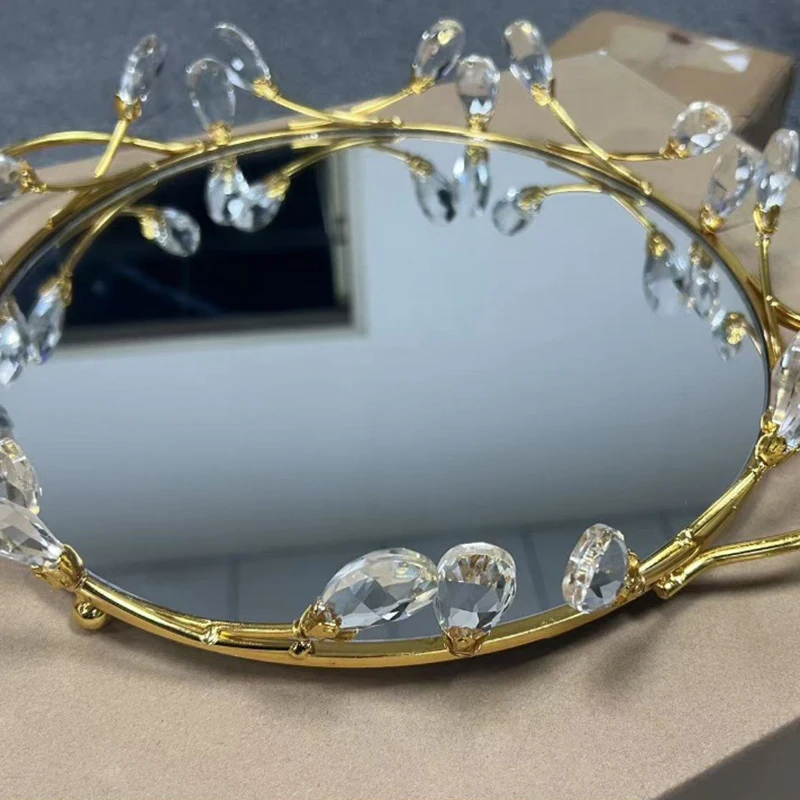 Vassoio Decorativo di Lusso con Superficie a Specchio, Vassoio Vintage per Cosmetici e Gioielli, Vassoio Creativo per Candele da Scrivania - immagine 5