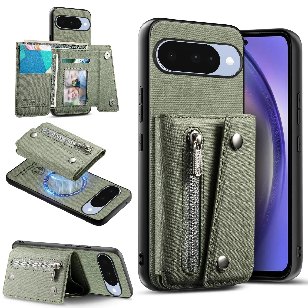 Versatile Magnetic Wallet Phone Case with Card Holder & Zipper Pocket