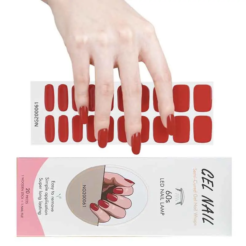 

20 Strips Semi-Cured Gel Nail Stickers Strips Solid Color French Nail Stickers Full Cover Nail Decals UV Led Lamp for Nails Need