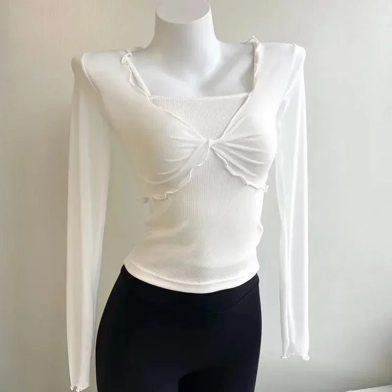 Women\'s Vintage Cardigans Lace Crop Top Sexy Mesh See Through Short Sleeve Woman T-shirts V Neck Lace Up Floral Sexy Clothes