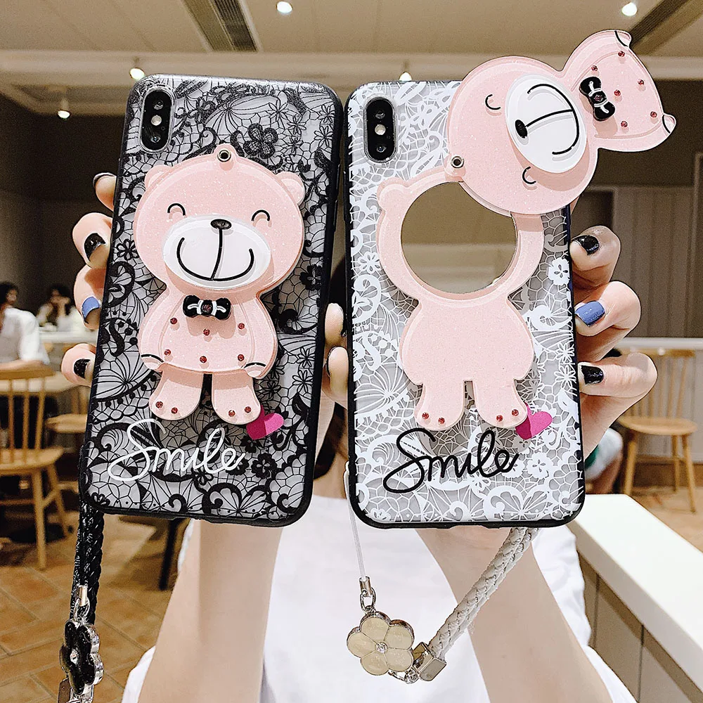 Зеркальный кружевной мягкий чехол Smile Bear для Samsung GALAXY A01 A21 A20 A10 A11 A20E A30 A22 A32 A40 A50 A51 A31