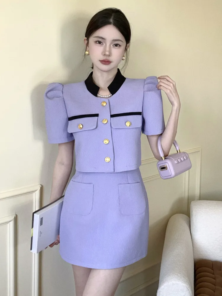 

Summer New Small Fragrant Two Piece Set for Women Crop Top + Mini Skirt Set Korean Fashion Sweet 2 Piece Outfit Ensemble Femme