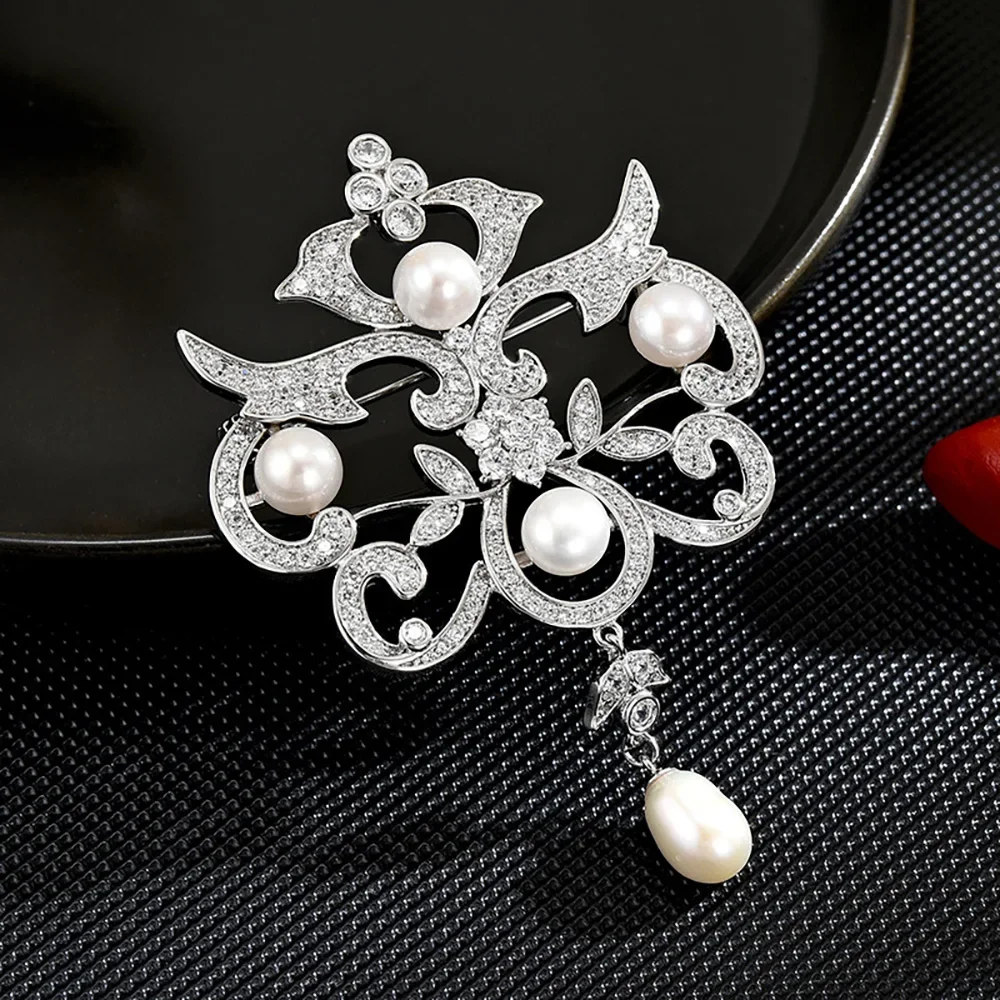 Plum Blossom Flower Pearl Brooch For Wedding Bouquet Wedding Hijab Scarf Pin Up Buckle Women Brooch Clothing Collar Jewelry Pin