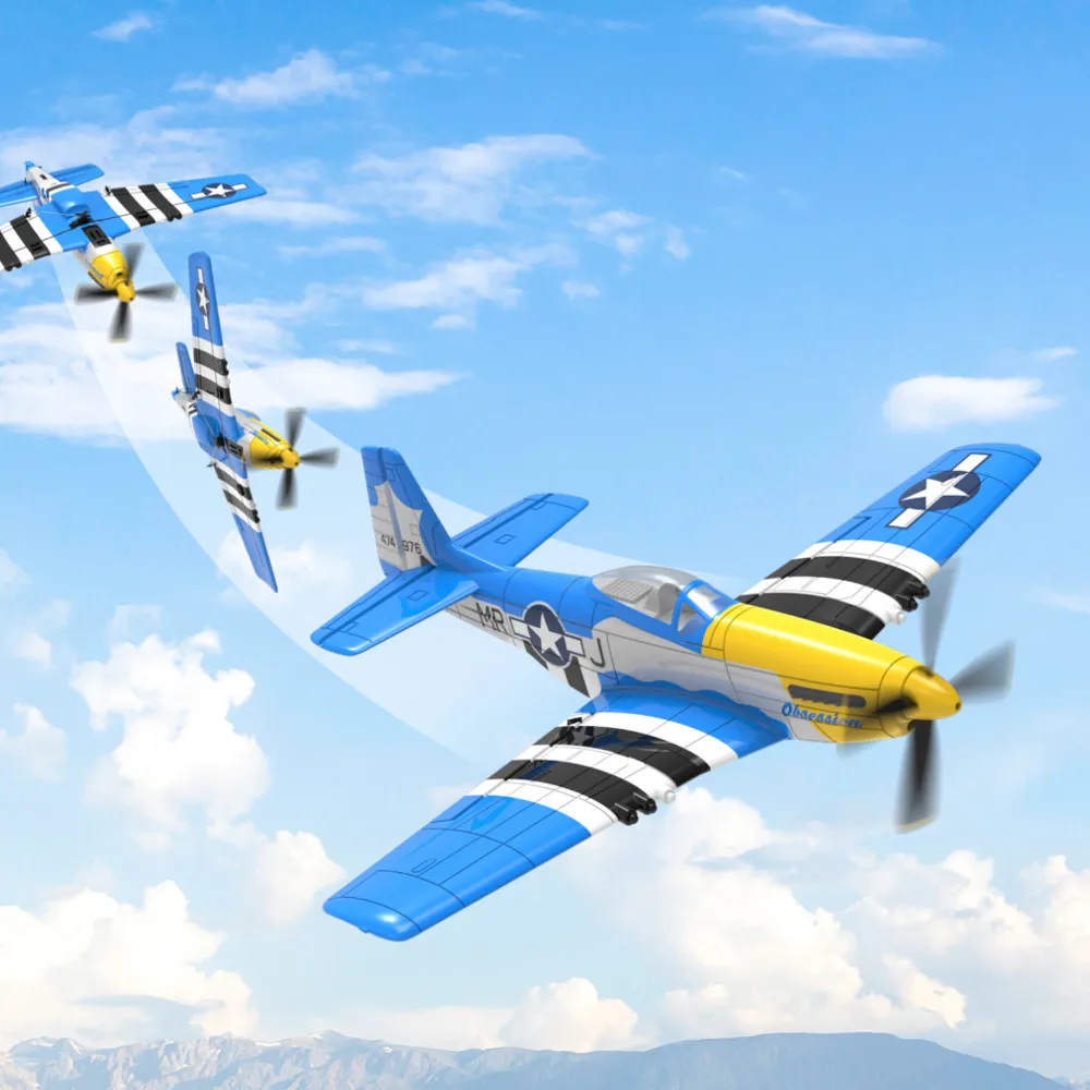 VolantexRC Mini Mustang P-51D V2 EPP 400mm Wingspan 2.4G 4CH 6-Axis Gyro One Key Aerobatics RC Airplane Trainer RTF 2