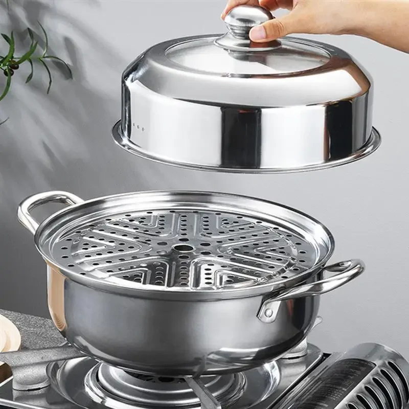 28cm Stainless Steel Two Layer Thick Steamer Pot Soup Steam Pot Universal Cooking Pots 1 Set For Induction Cooker Gas Stove