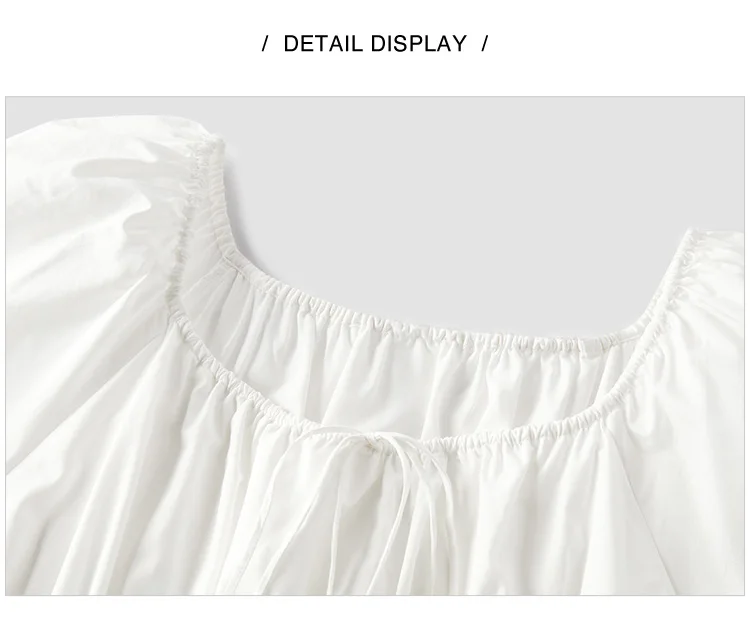 Dress Women Gentle And Elegant Summer New French-Style Square Collar Waist Cinched Mid-Length Fresh