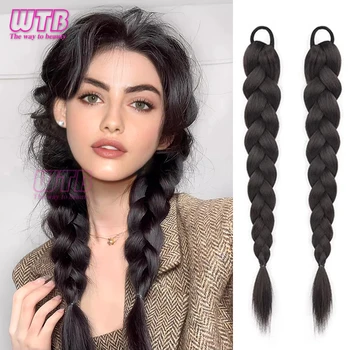 WTB Synthetic Braided Twist Braids ponytail Hair Extension Black Natural Wig Long Ponytail Hair Band Rubber Band Women's Wig