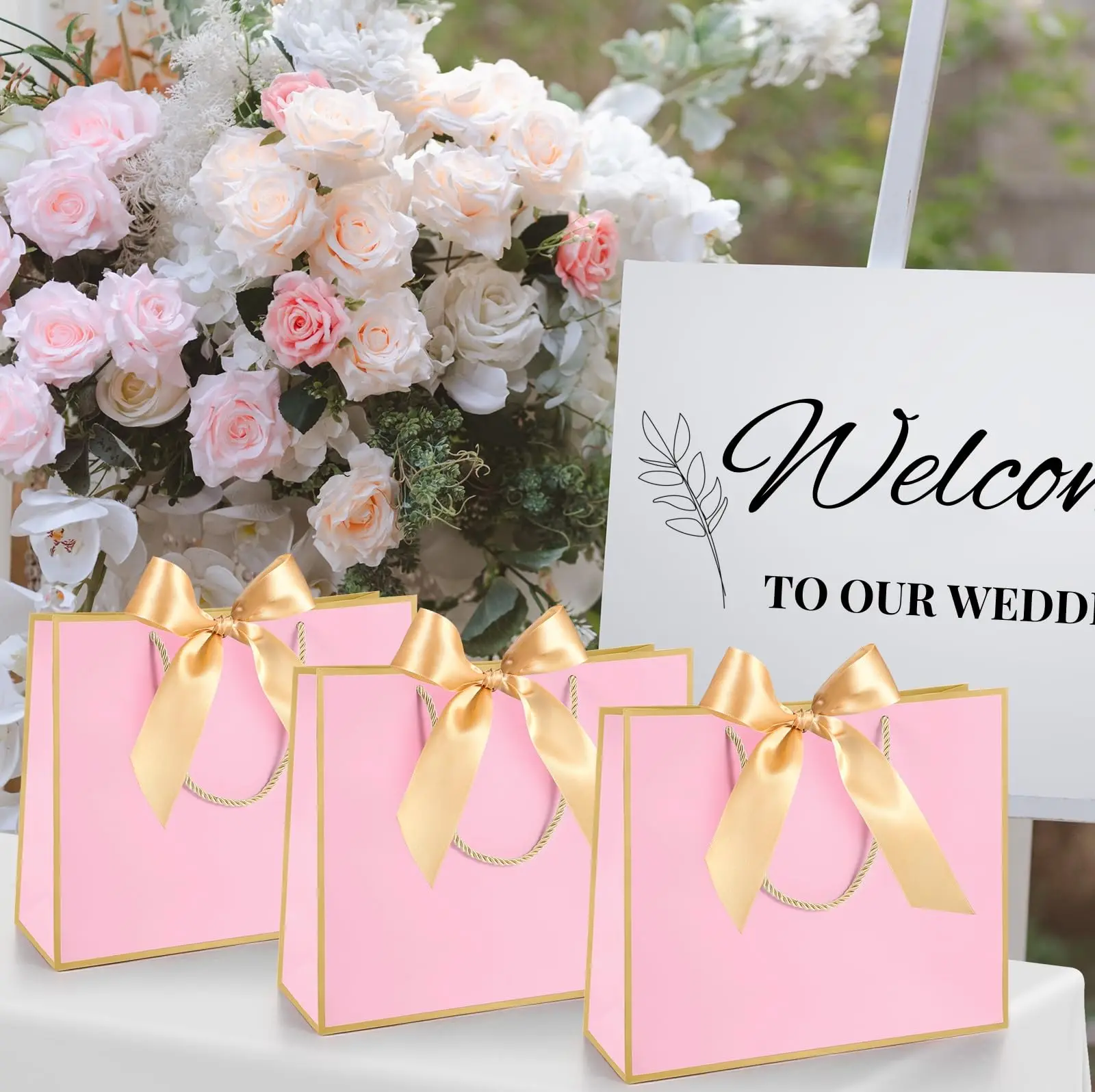 10-60Pcs Gift Paper Bags with Handles Wedding Welcome Bags Thank You Gift Bags with Bow Ribbon for Bridal/Birthday/Holiday