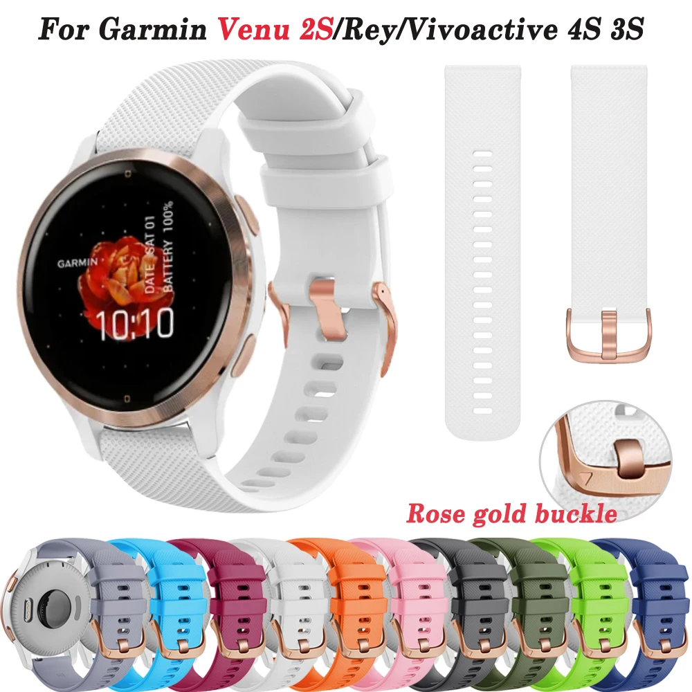 

Venu 2S Silicone Watch Band For Garmin Vivoactive 4S 3S /Move 3S /Rey Rose Gold Buckle 18mm Bracelet Forerunner 255S 265S Strap