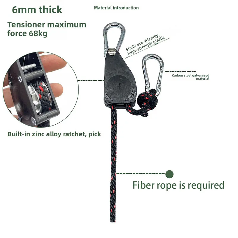 2 Sets für 5–6 mm Seil, seitliche Ratsche, Riemenscheibe, Schnalle, Markise, Windseil, Zeltseilverschluss, feste Schnallenaufhänger, 68 kg – Detail 5