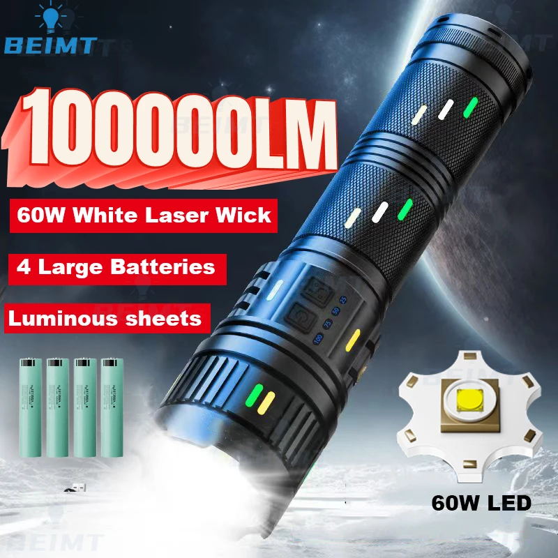 

16000mah 8000LM Power White Laser Rechargeable Led Flashlight Long Range Powerful Lantern Tactical Torch Outdoors Flashlights