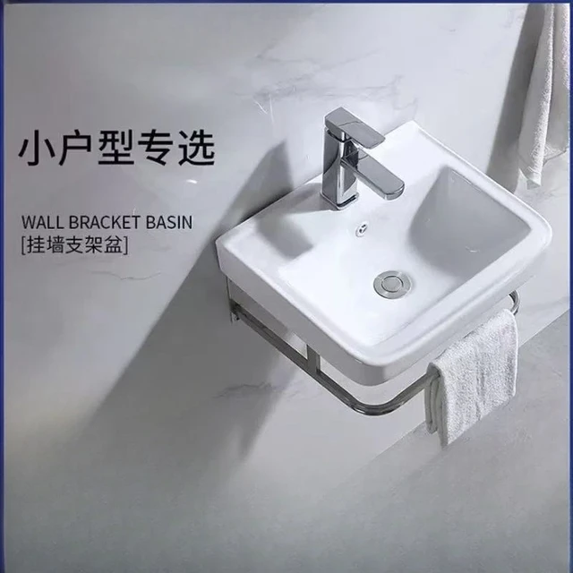 อ่างล้างหน้าเซรามิกแบบเรียบง่ายในห้องน้ํา อ่างล้างหน้าระเบียงอพาร์ทเมนต์ขนาดเล็ก อ่างล้างหน้าเซรามิกติดผนังพร้อมขายึด 1