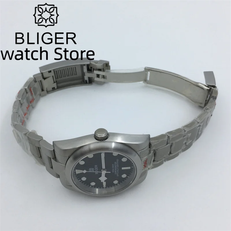 Bliger36mm 39mm black luminous dial brushed round bezel automatic men\'s watch NH35PT5000 Movement Sapphire Glass Oyster bracelet