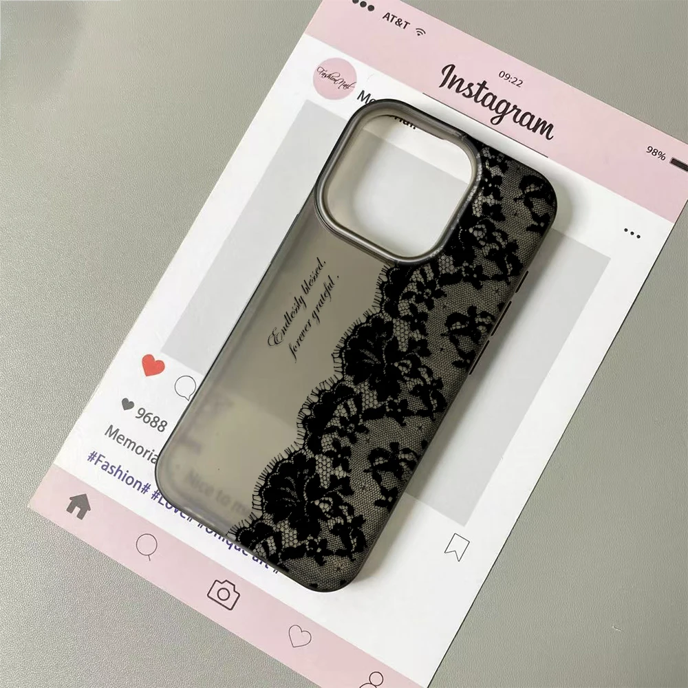 ตัวเลือกสินค้า เคสโทรศัพท์ลายลูกไม้สีดำ ป้องกันรอย เนื้อนิ่มใส