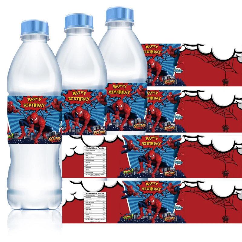 

Spiderman Superhero Water Bottle Labels Stickers Birthday Baby Shower Party Supplies Table Decor Outdoor Decorations for Boys