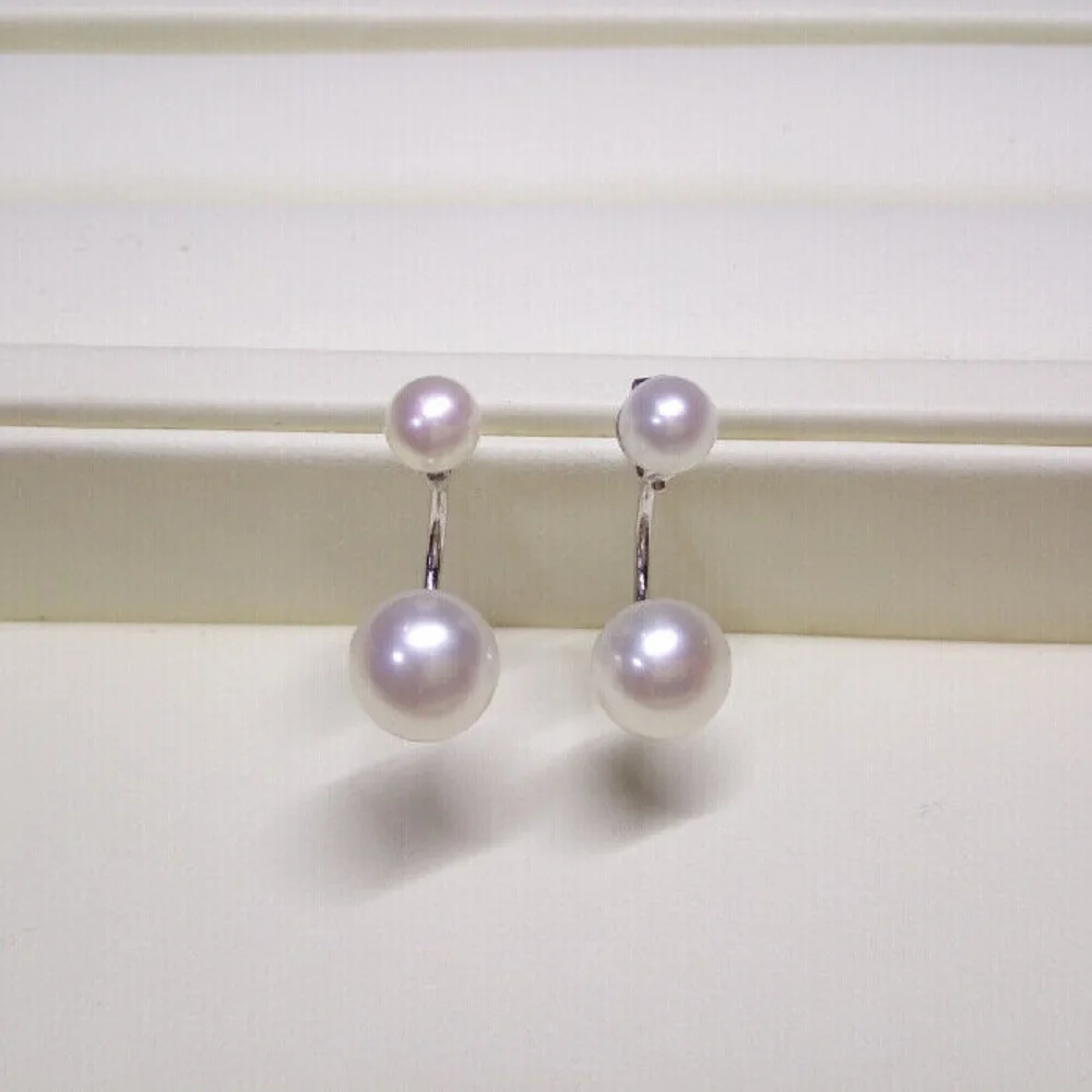 

Amazing AAA 6-5mm 8-9mm Natural South Sea White Round Pearl Earrings 925 Silver