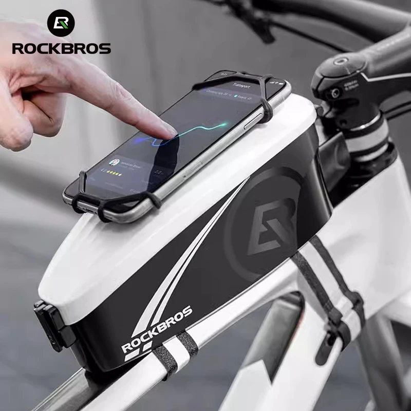 ROCKBROS Waterproof Bicycle Bag Hard Shell Rainproof Cycling Front Tube Bag 4-6.7inch Phone Case Holder Bike Bag with Raincover