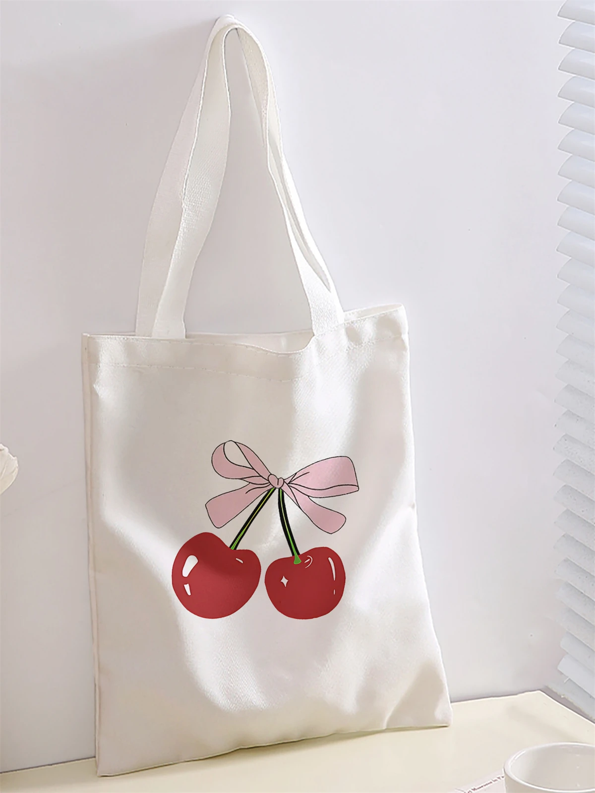 Cherry pattern printed casual handbag, reusable fashionable backpack, multifunctional handbag, canvas shopping bag
